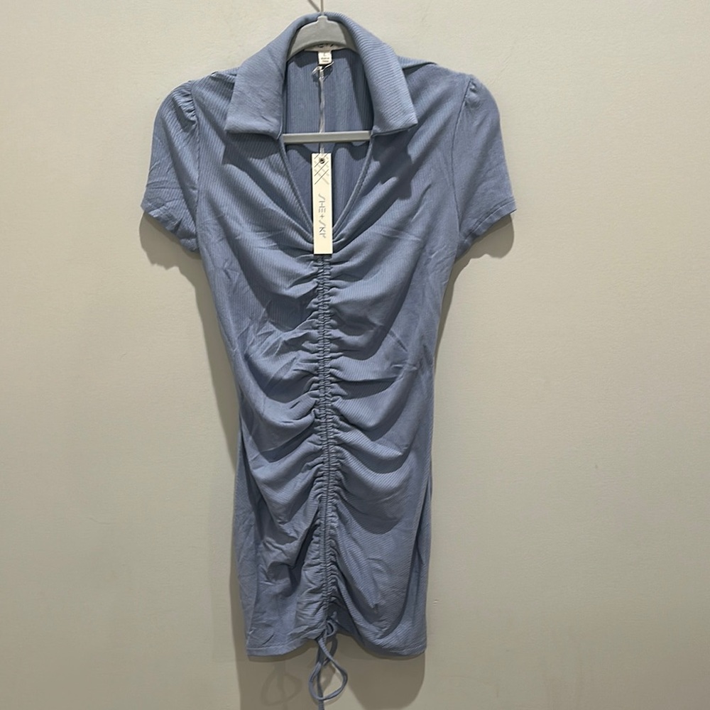 She + Sky Blue Ruched Mini Dress NWT